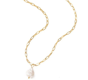 Cadena de Acero Inoxidable Chapada en Oro de 18K con Perla de Gota de Agua - LUANCCI