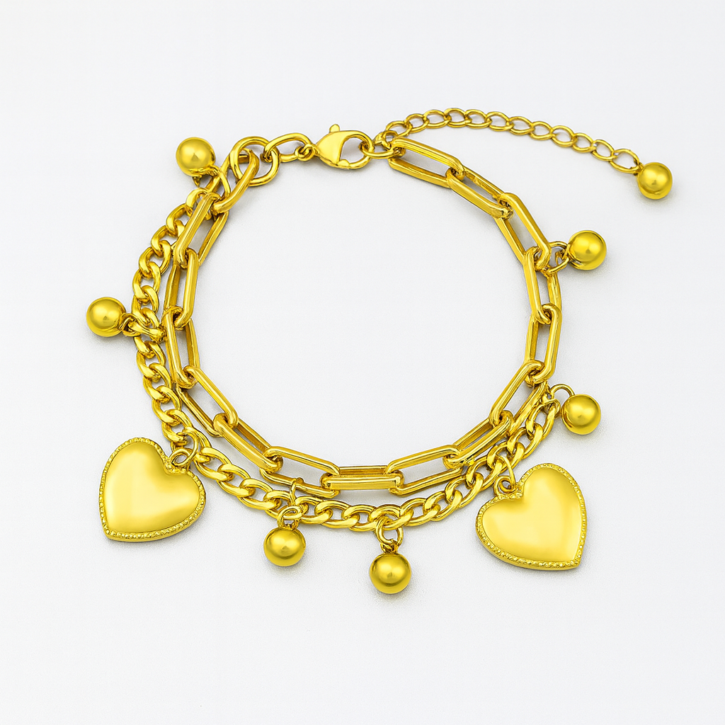Pulsera Chapada en Plata o Baño en Oro con Dos Corazones - LUANCCI