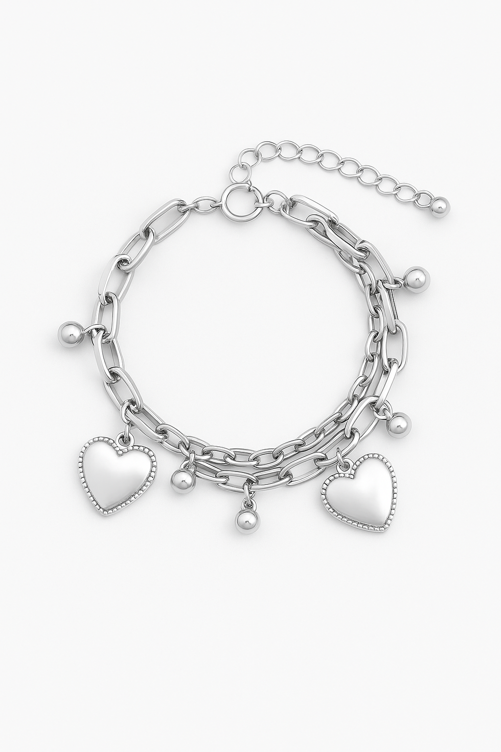 Pulsera Chapada en Plata o Baño en Oro con Dos Corazones - LUANCCI
