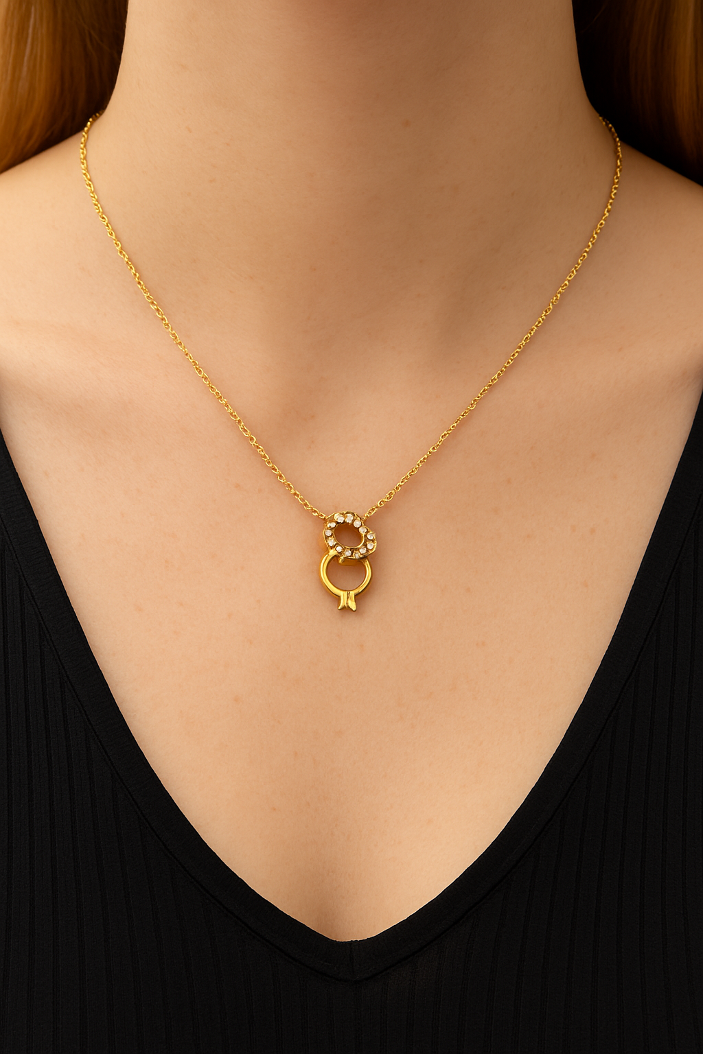 Collar Corazón & Anillo entrelazados LUANCCI - Baño en Oro