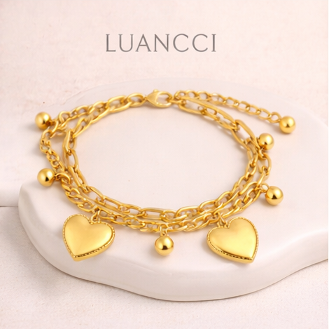 Pulsera Chapada en Plata o Baño en Oro con Dos Corazones - LUANCCI