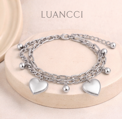 Pulsera Chapada en Plata o Baño en Oro con Dos Corazones - LUANCCI