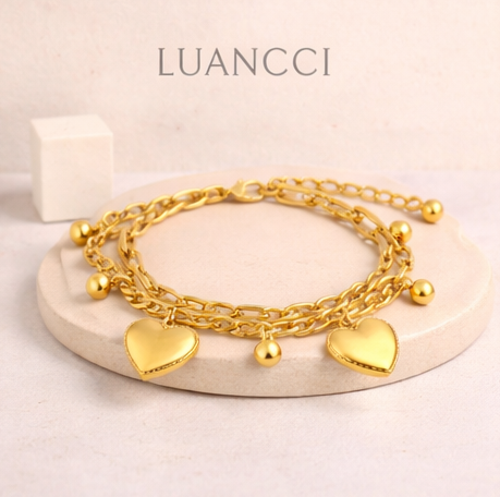 Pulsera Chapada en Plata o Baño en Oro con Dos Corazones - LUANCCI