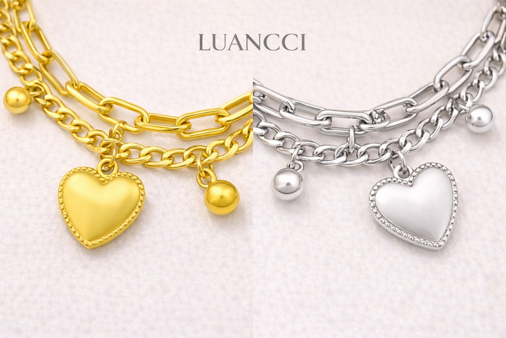 Pulsera Chapada en Plata o Baño en Oro con Dos Corazones - LUANCCI